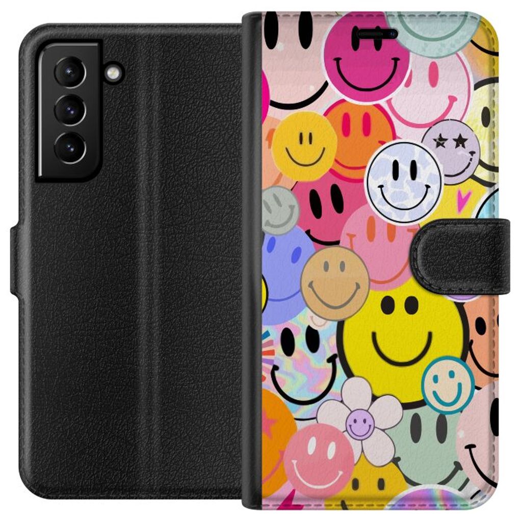 Samsung Galaxy S21+ 5G Sort Lommebokdeksel Leende Ansikten