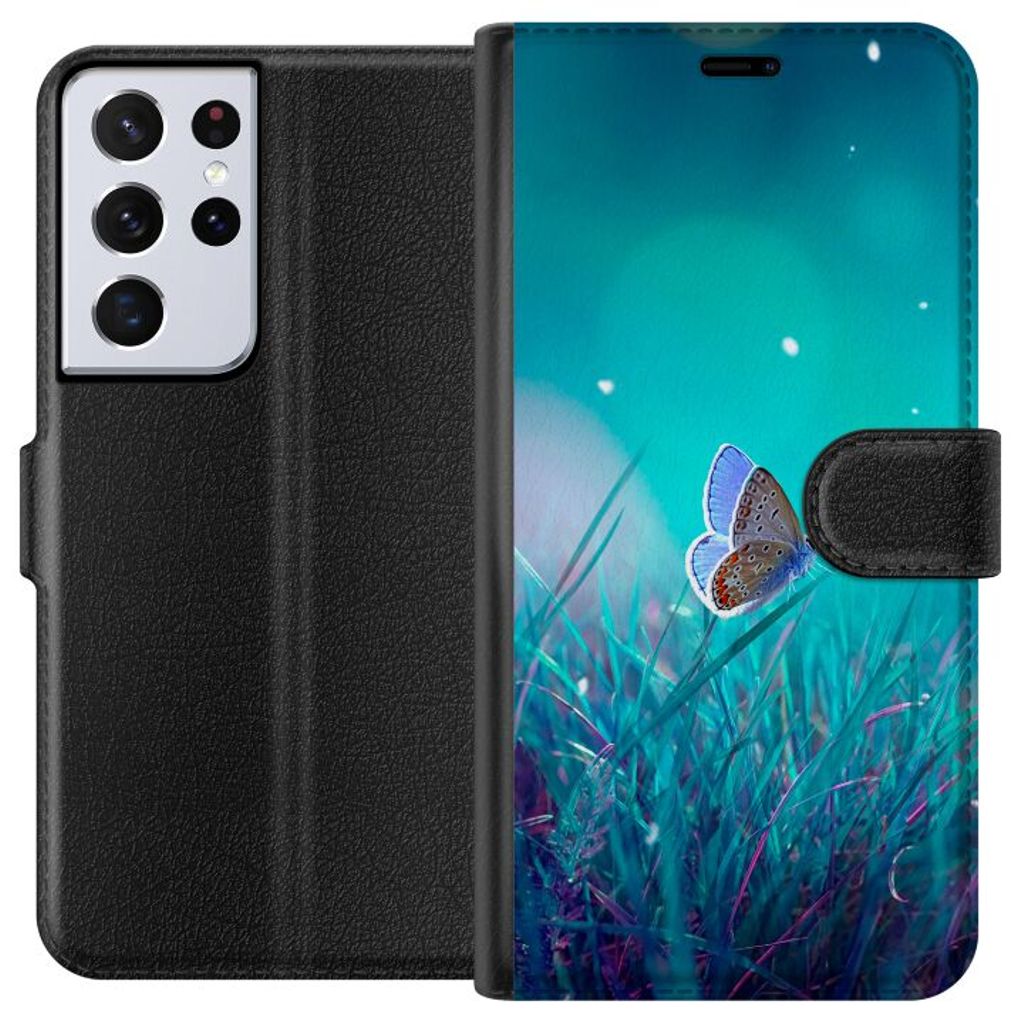 Samsung Galaxy S21 Ultra 5G Sort Lommebokdeksel Blå fjäril