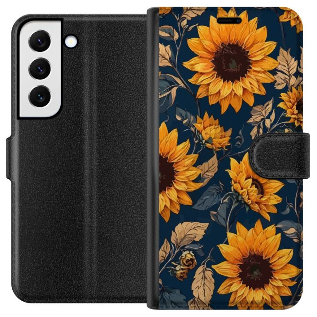 Samsung Galaxy S22+ 5G Svart Plånboksfodral Solrosor