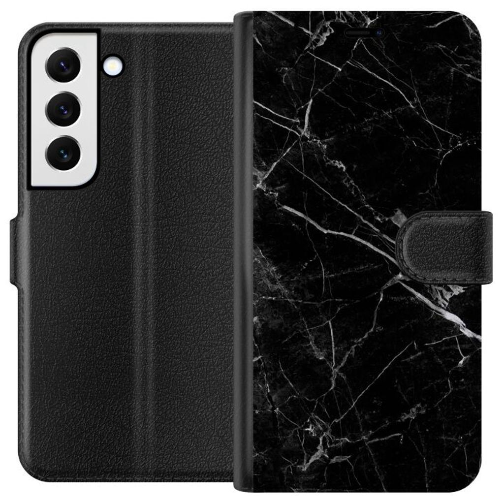 Samsung Galaxy S22+ 5G Svart Plånboksfodral Svart marmor