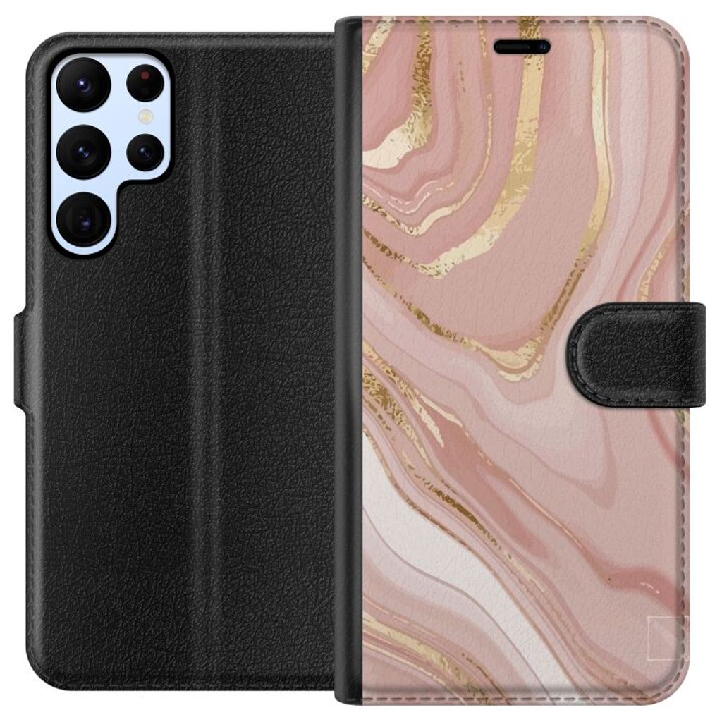 Samsung Galaxy S22 Ultra 5G Svart Plånboksfodral Ljusrosa marmor