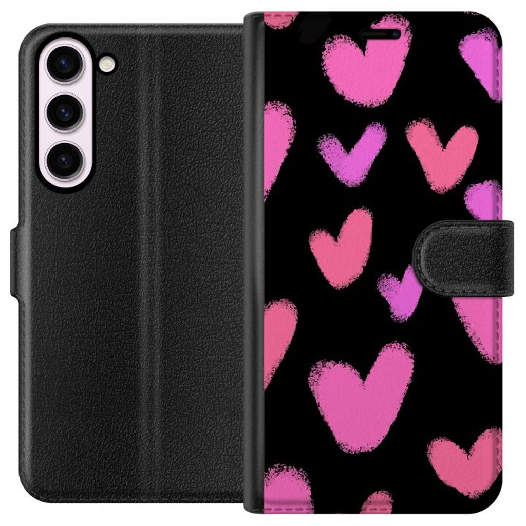 Samsung Galaxy S23+ Sort Lommebokdeksel Hjärtan Stora