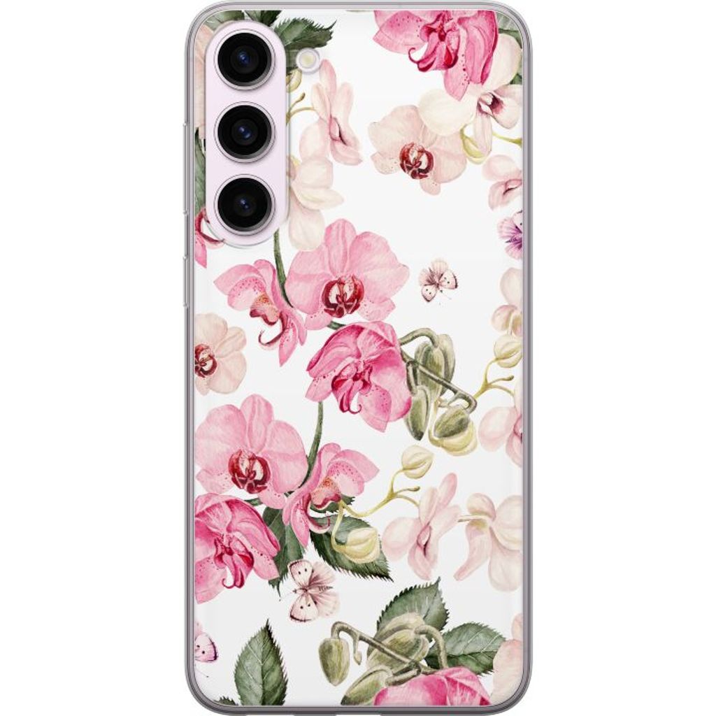 Samsung Galaxy S23+ Läpinäkyvä Puhelinkotelo Rosa blommor