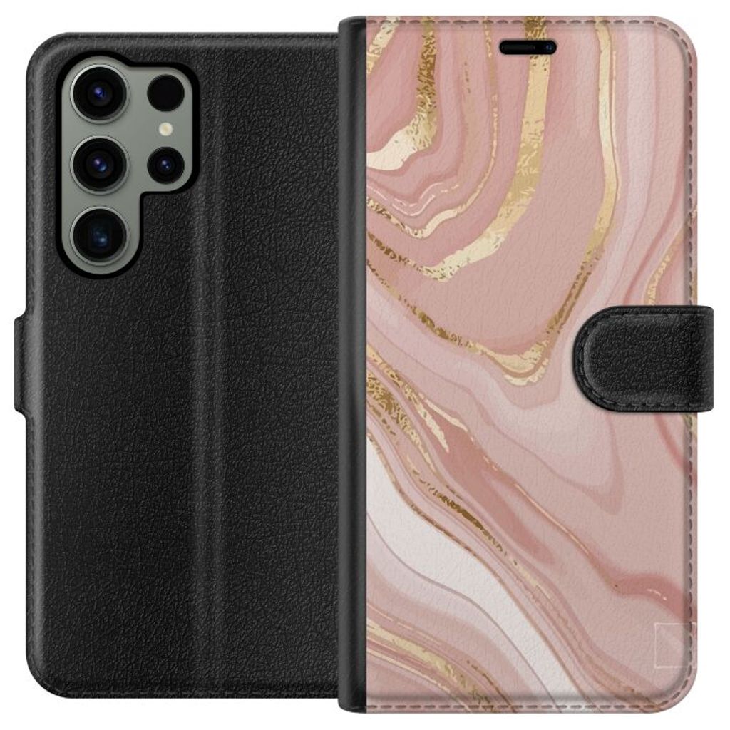 Samsung Galaxy S23 Ultra Svart Plånboksfodral Ljusrosa marmor