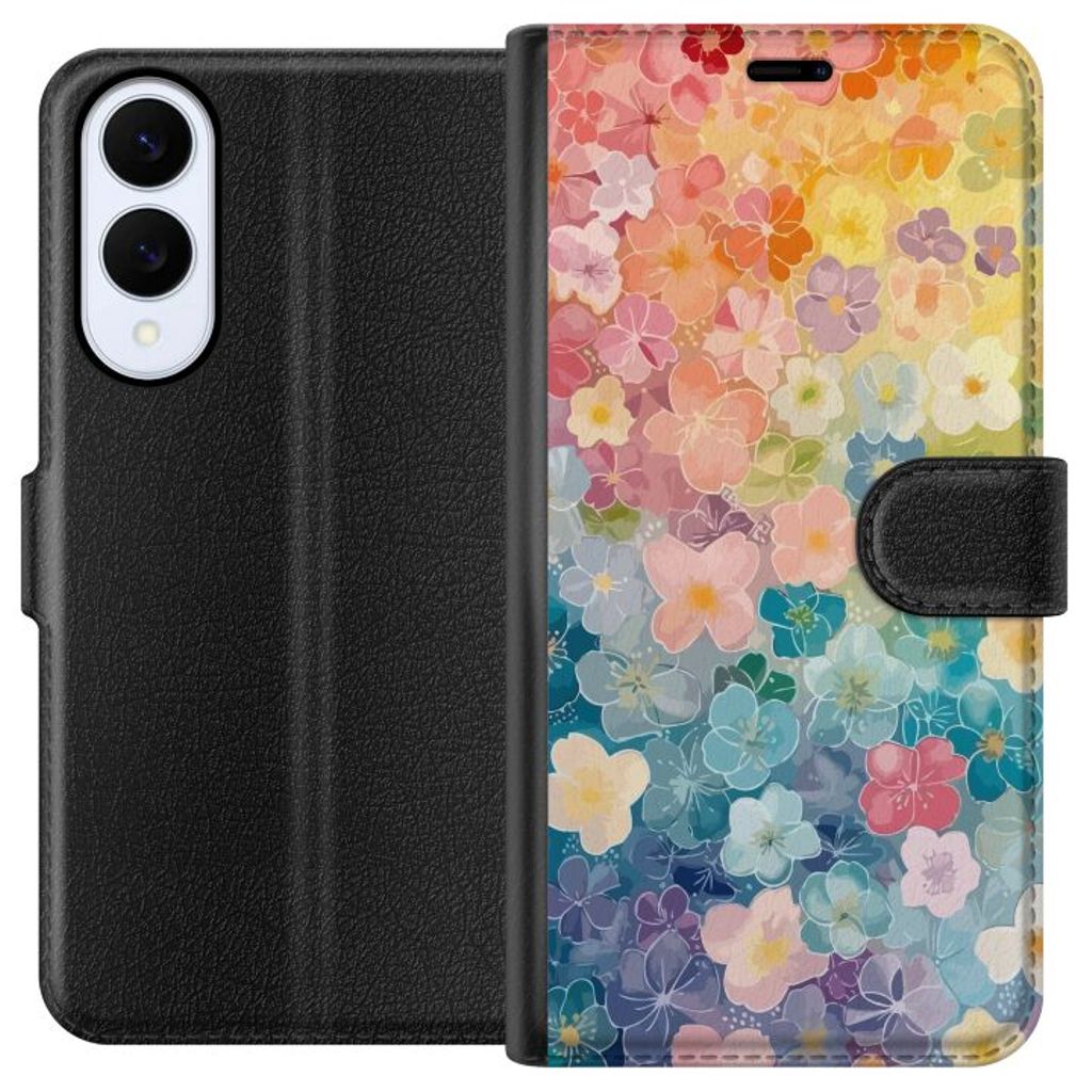 Samsung Galaxy S25 Edge Musta Lompakkokotelo Miniatyrblommor