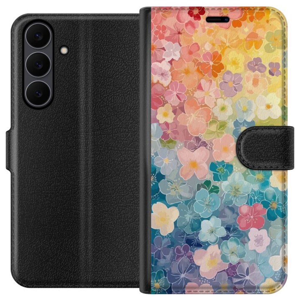 Samsung Galaxy S25 FE Musta Lompakkokotelo Miniatyrblommor