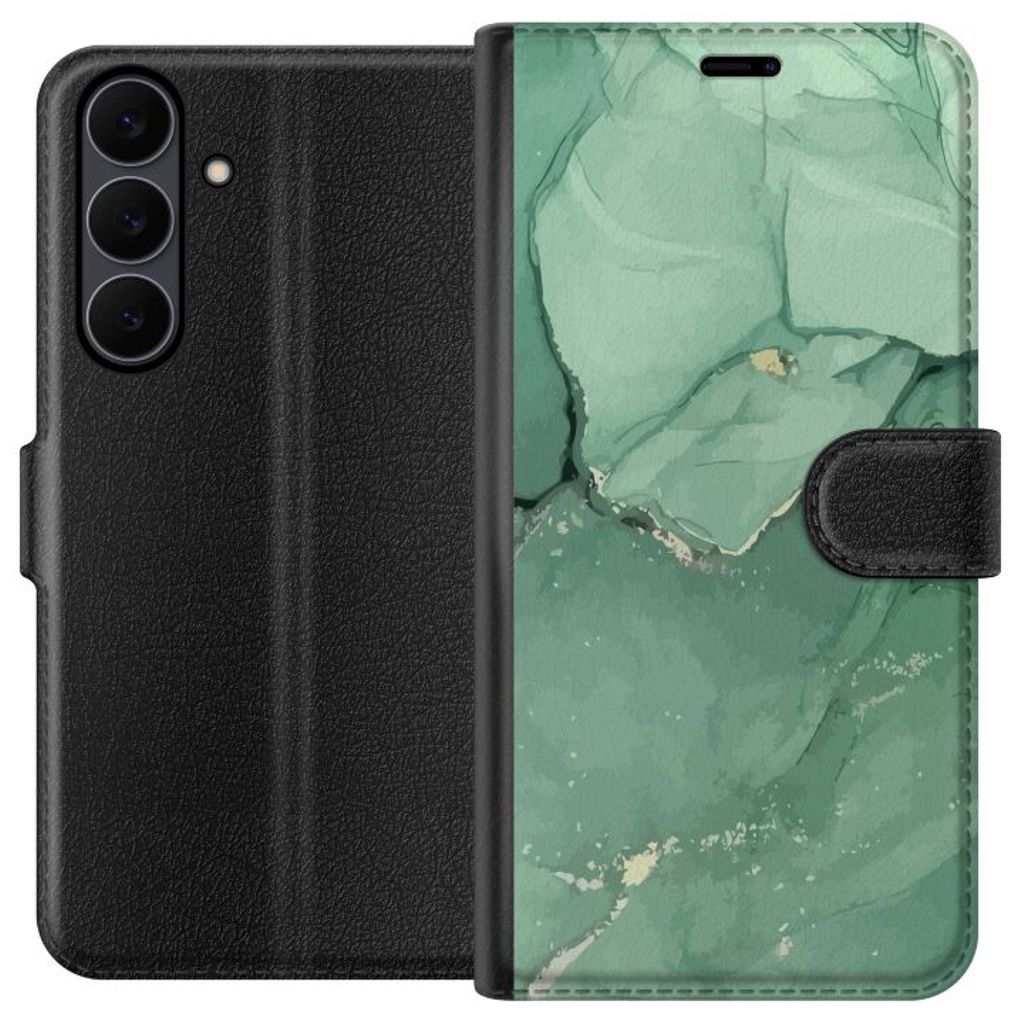 Samsung Galaxy S25 FE Svart Plånboksfodral Grön Marmor