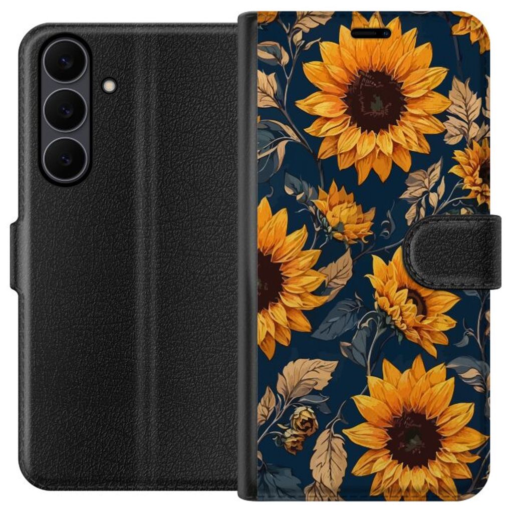 Samsung Galaxy S25 FE Svart Plånboksfodral Solrosor