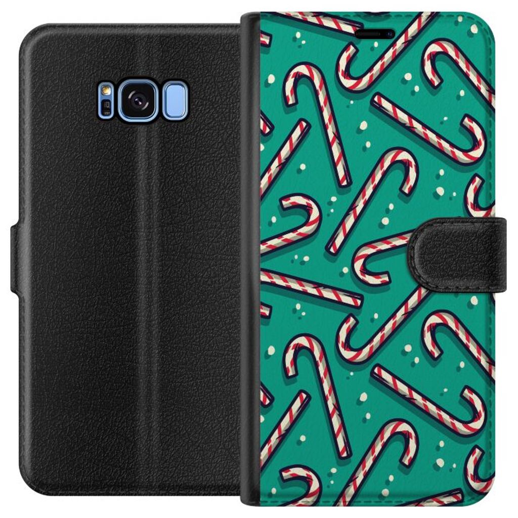 Samsung Galaxy S8 Musta Lompakkokotelo Polkagris Mönster