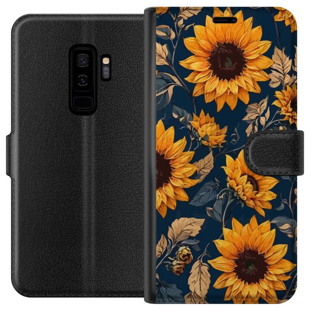 Samsung Galaxy S9+ Sort Lommebokdeksel Solrosor