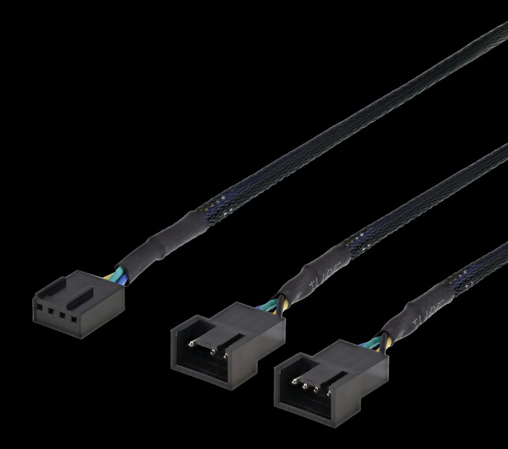 PWM-tuulettimen splitteri 4-pin uros – 2x4-pin naaras, musta