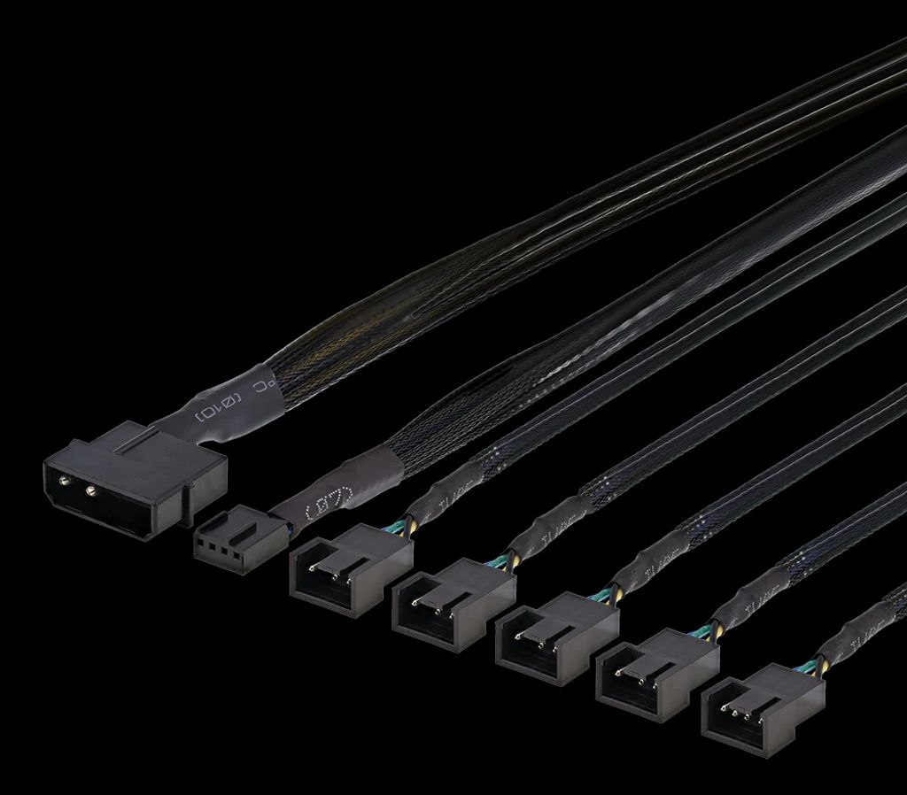 PWM-tuuletin splitter, 4-pin uros - 5x4-pin naaras, Molex, musta