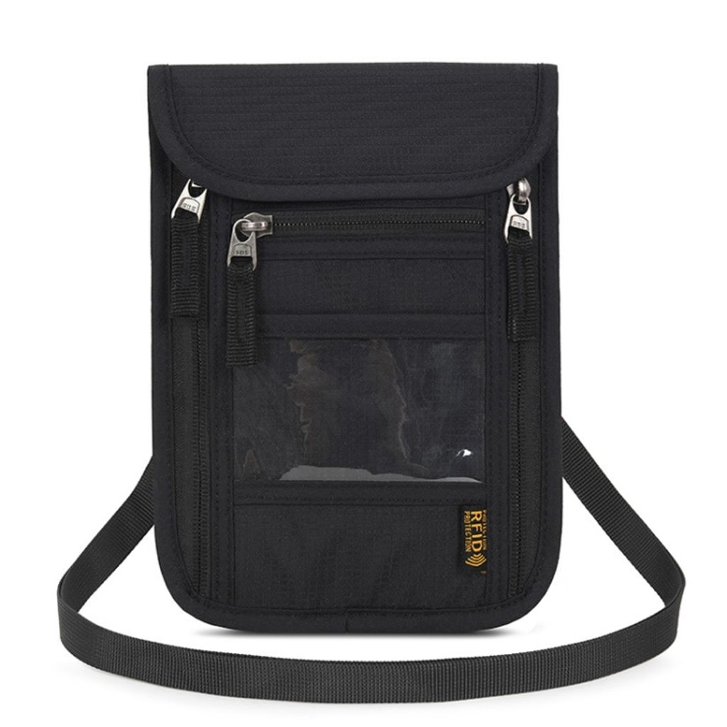 Multifunctional Passport ID Bag with Anti-Theft Protection - Black