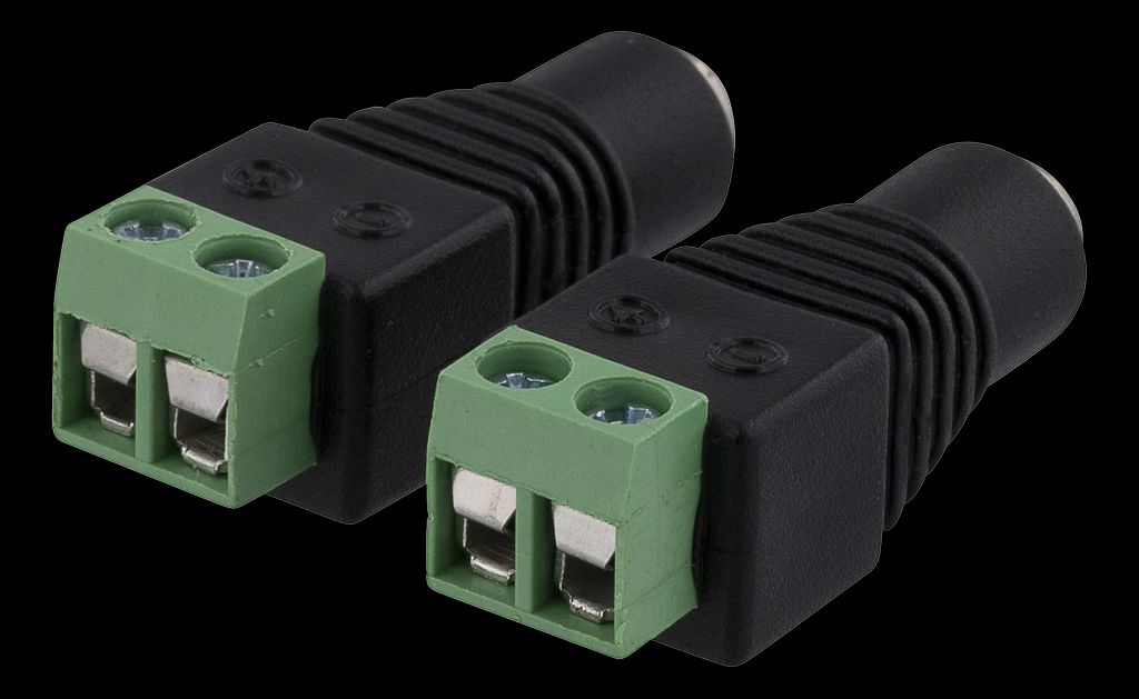2-pin Terminal block to 5,5 DC, 2-pack (naaras), ruuvikiinnitys, musta