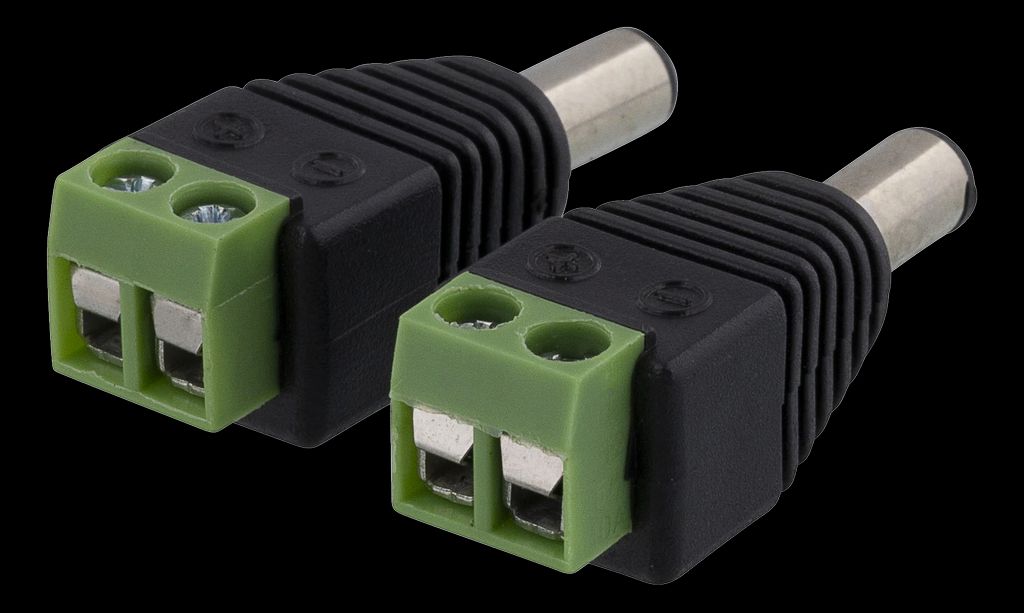 2-pin terminal block - 5,5 DC-sovitin, 2-pack, Ruuvikiinnitys, Musta