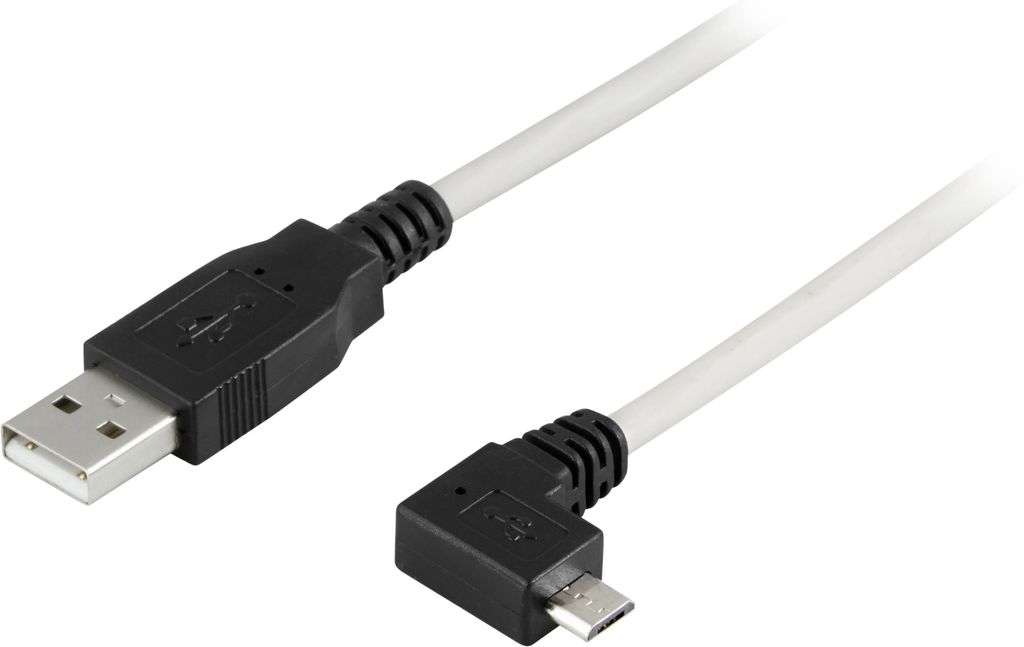 USB 2.0-kabel USB-A till vinklad Micro-B, 2m – Grå