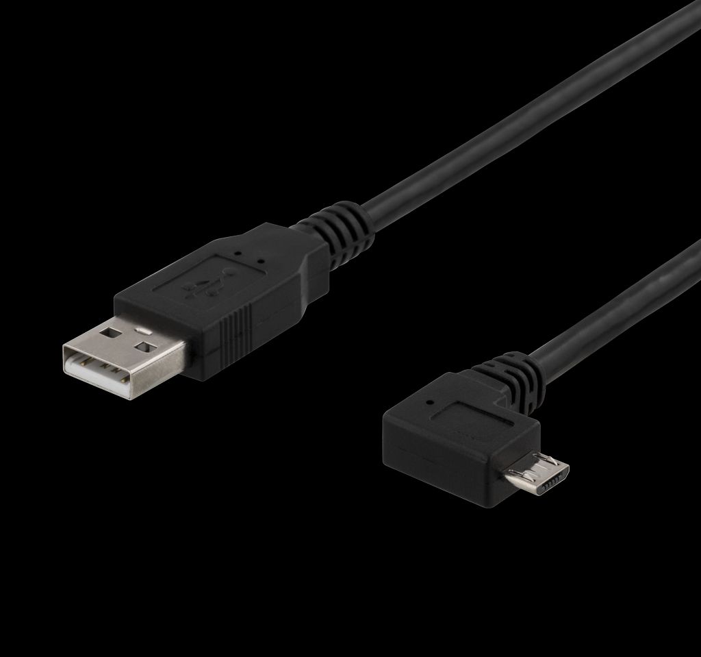 USB-A til Micro USB kabel venstrevendt 2 meter - sort