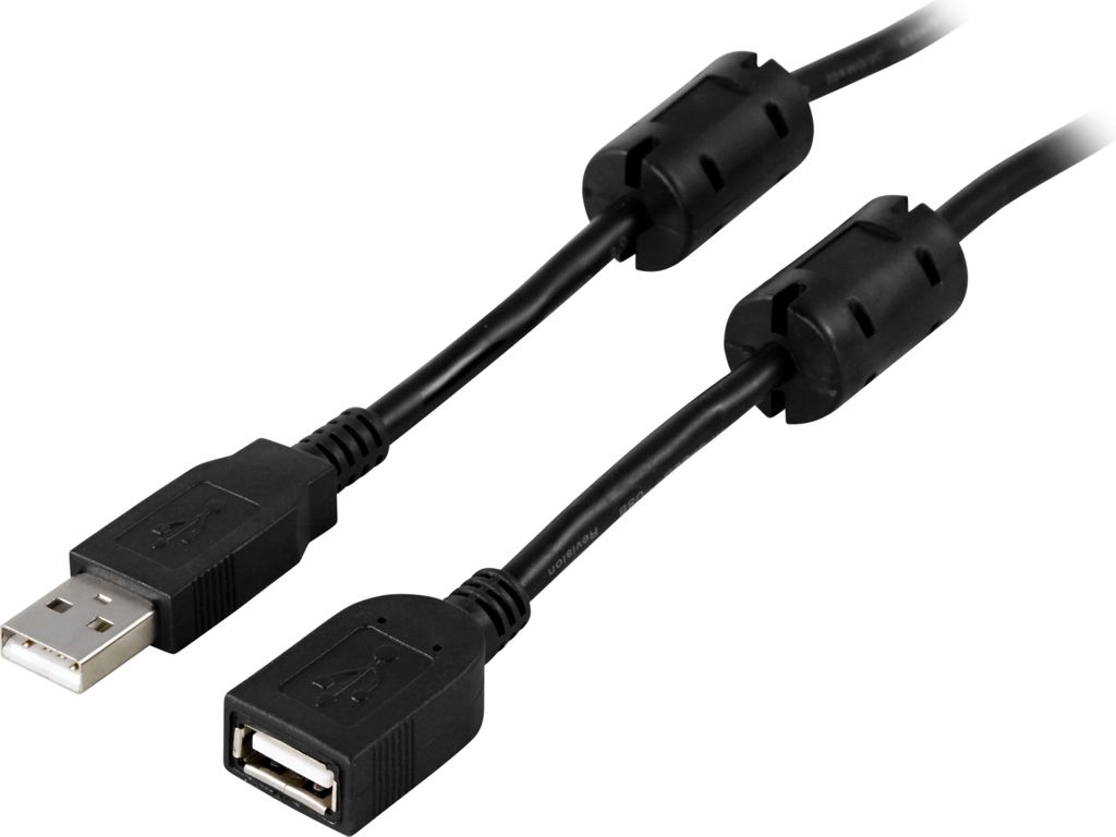 USB 2.0 forlænger kabel, han til hun, 2 meter, med ferrit, sort