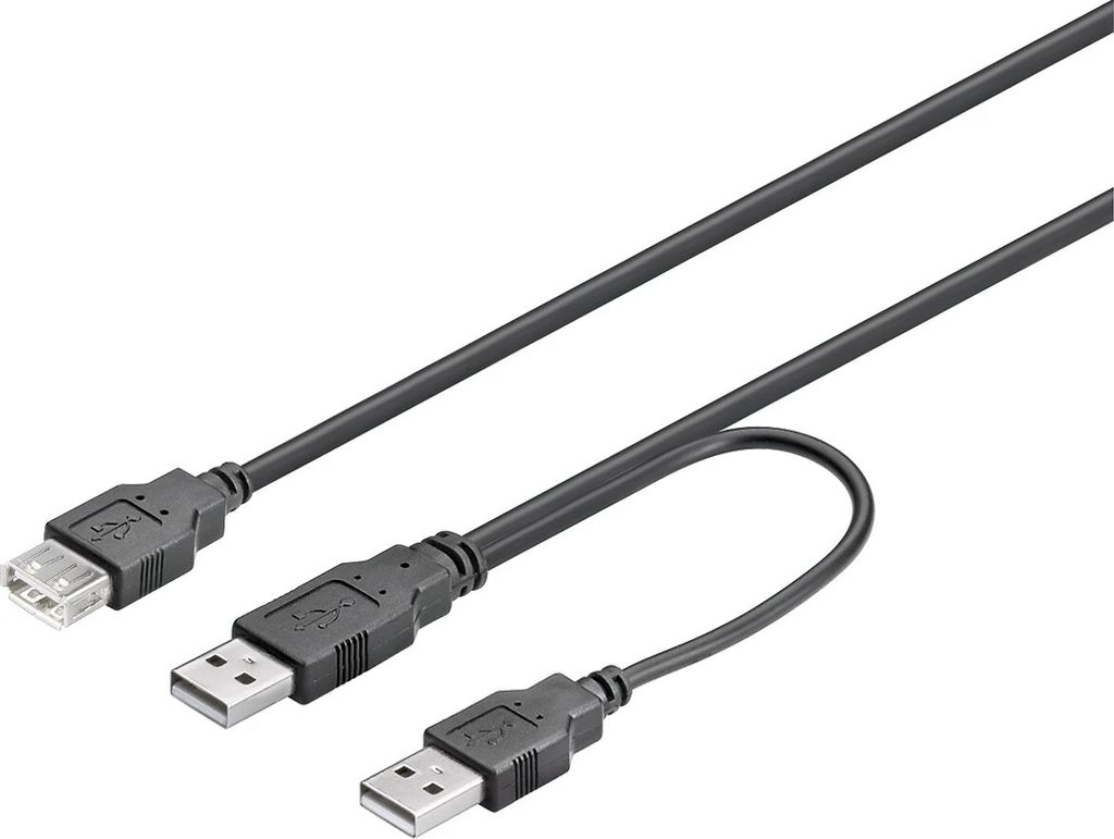 USB Y-kabel 2xUSB-A (hane) till 1xUSB-A (hona) 0,3 meter svart