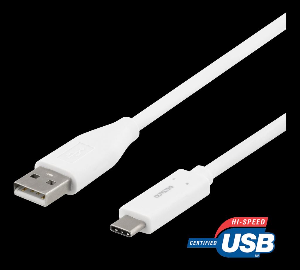 USB-C–USB-A-kaapeli, 1 m, 3A, USB 2.0, valkoinen