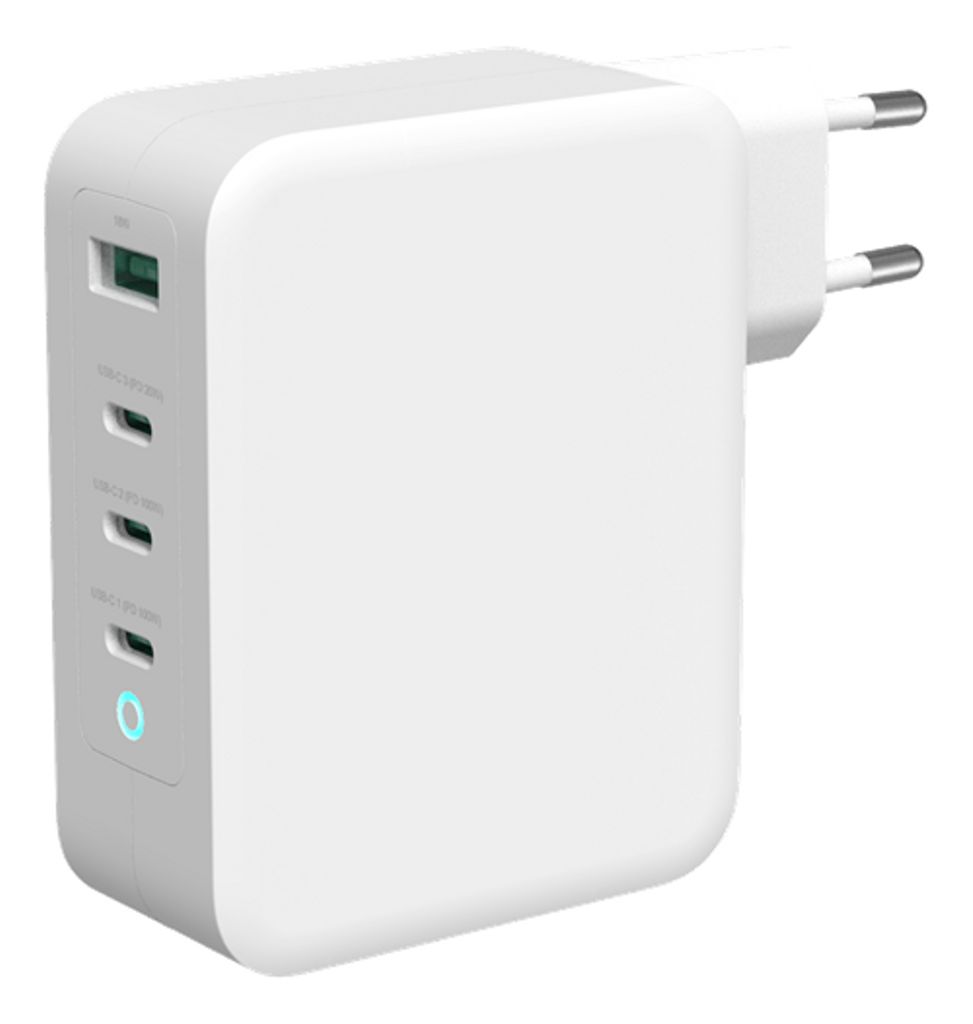 Deltaco Vegglader, 1xUSB-A, 3xUSB-C, 130W - Hvit