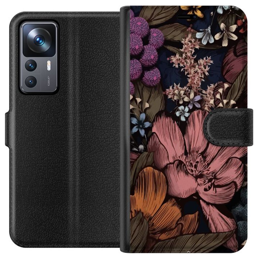 Xiaomi 12T Svart Plånboksfodral Tecknade blommor