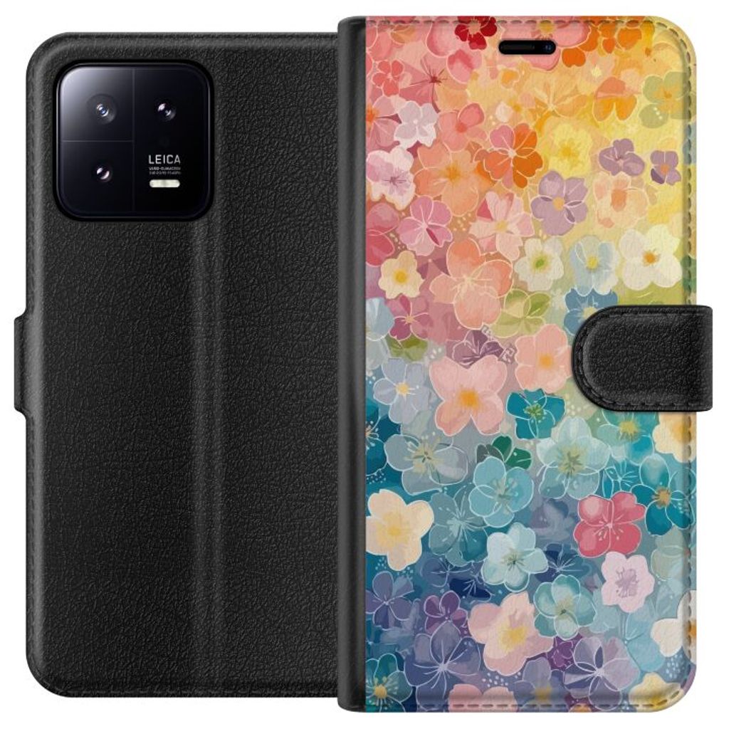 Xiaomi 13 Svart Plånboksfodral Miniatyrblommor