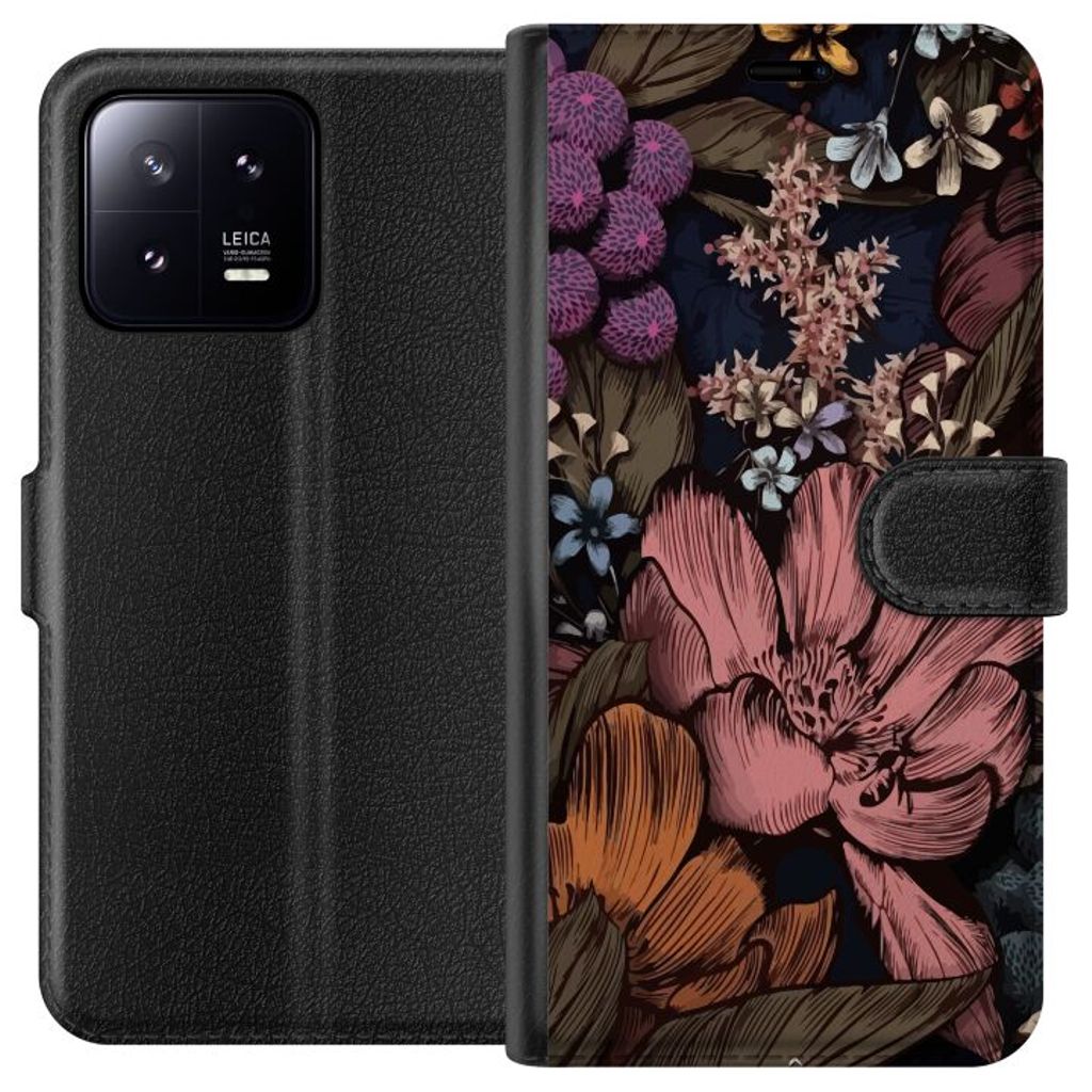 Xiaomi 13 Svart Plånboksfodral Tecknade blommor