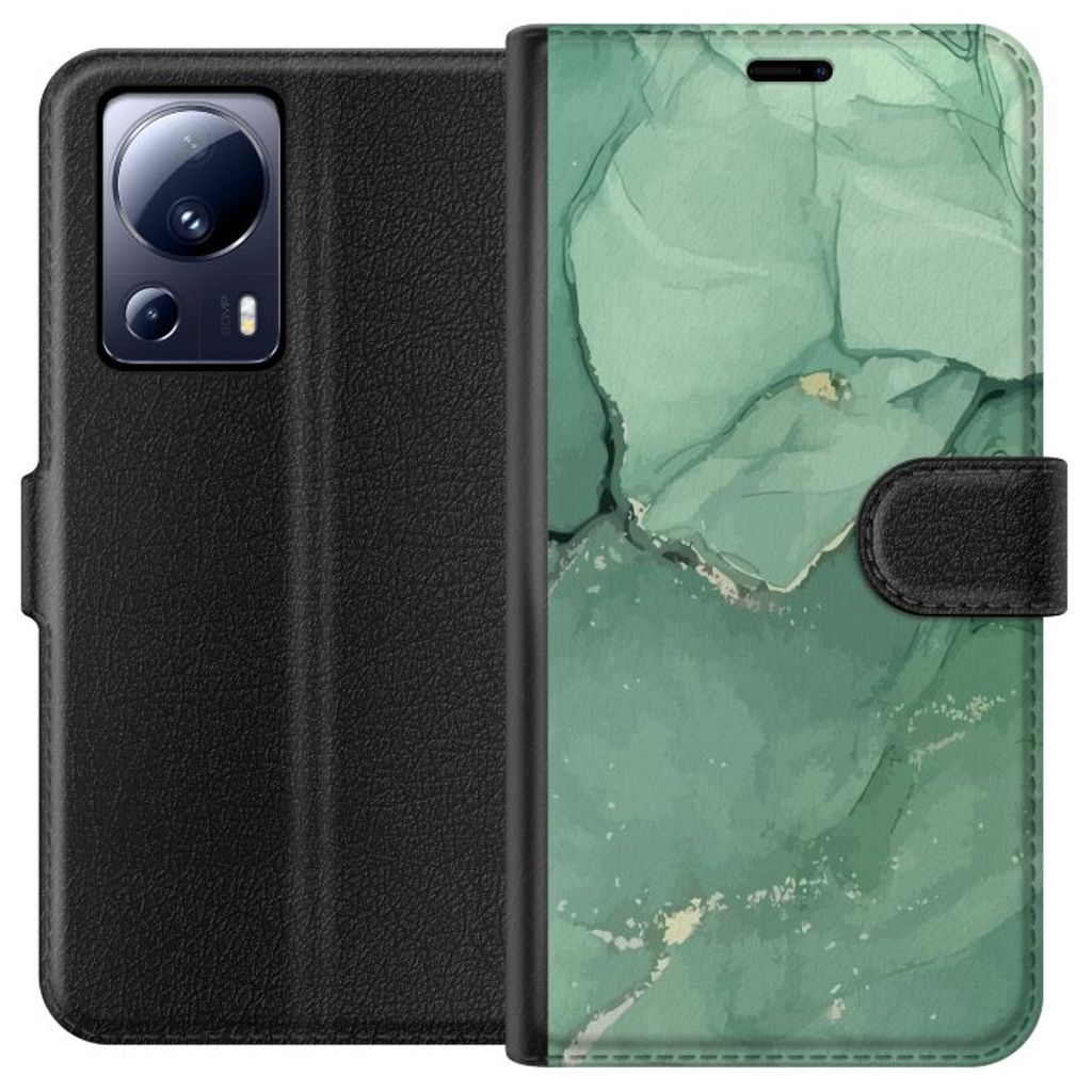 Xiaomi 13 Lite Svart Plånboksfodral Grön Marmor