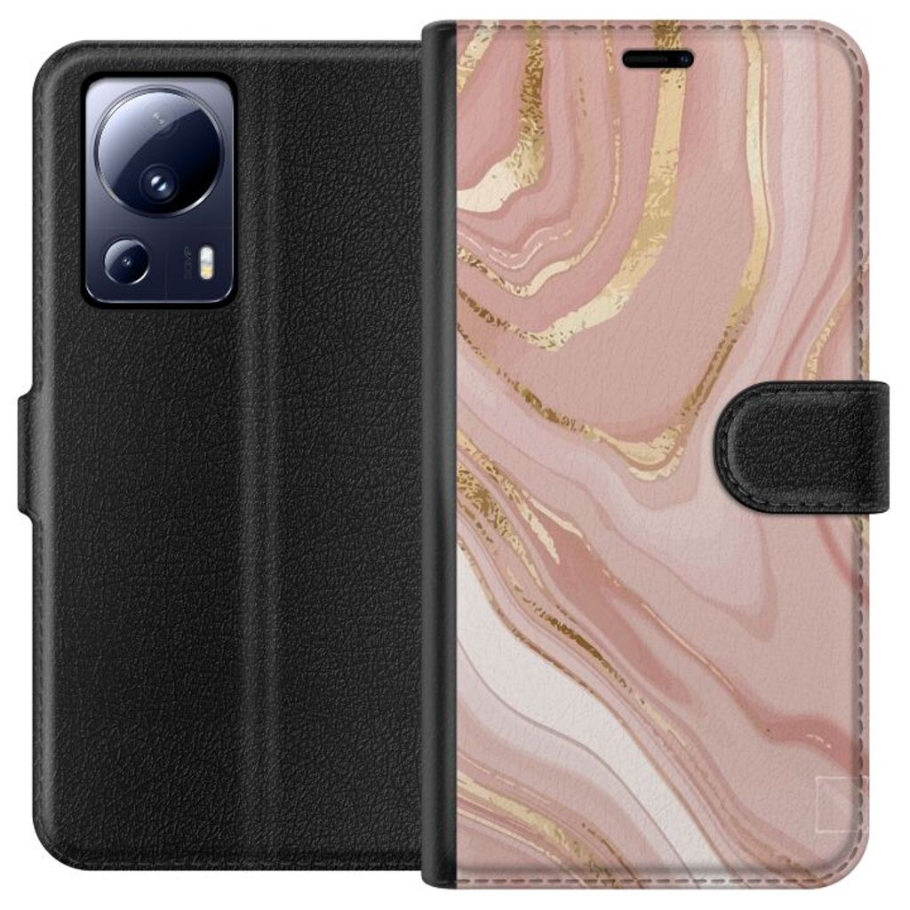 Xiaomi 13 Lite Svart Plånboksfodral Ljusrosa marmor