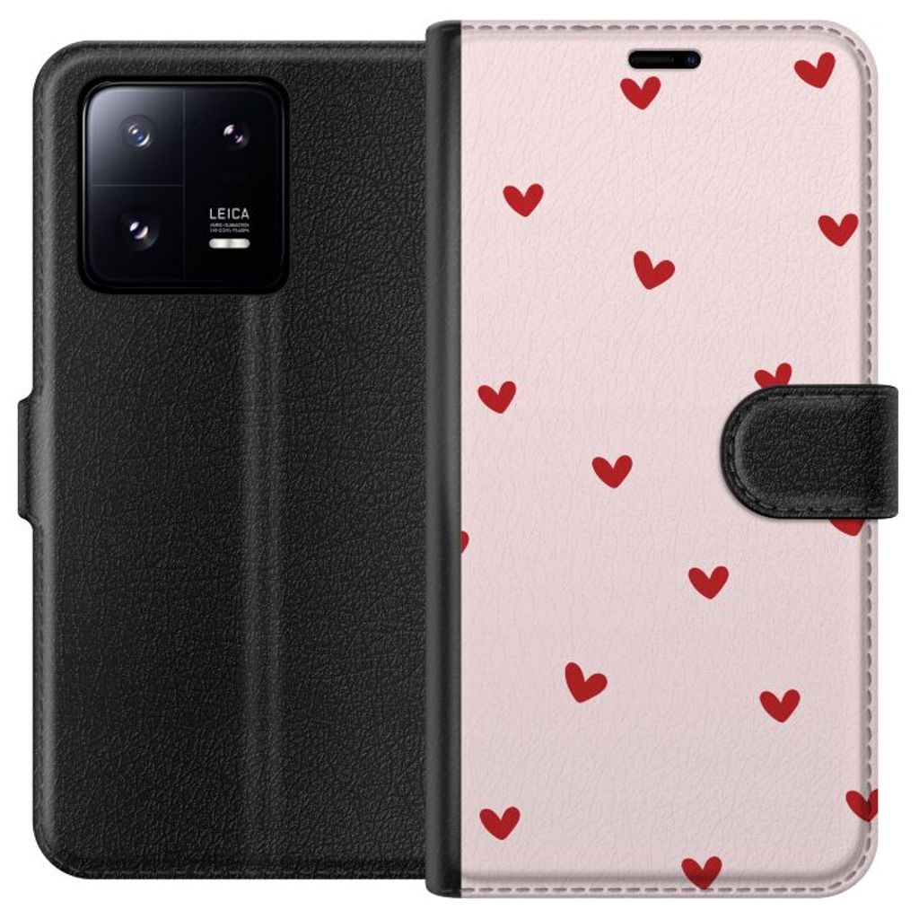 Xiaomi 13 Pro Svart Plånboksfodral Små Hjärtan