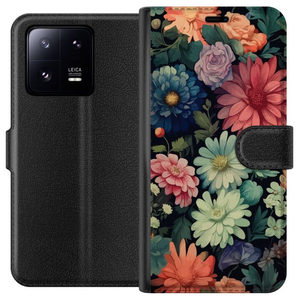 Xiaomi 13 Pro Svart Plånboksfodral Färglada blommor