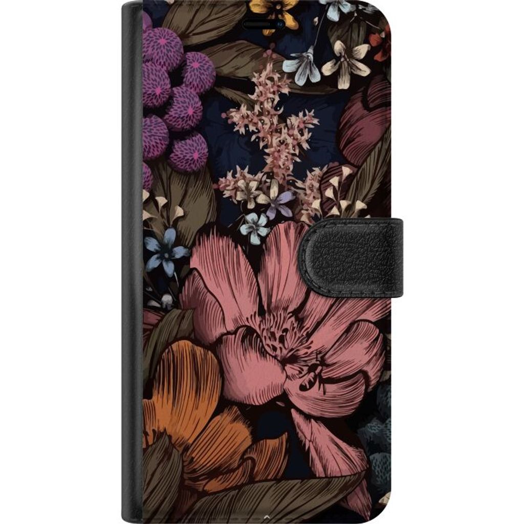 Xiaomi 13T Pro Musta Lompakkokotelo Tecknade blommor