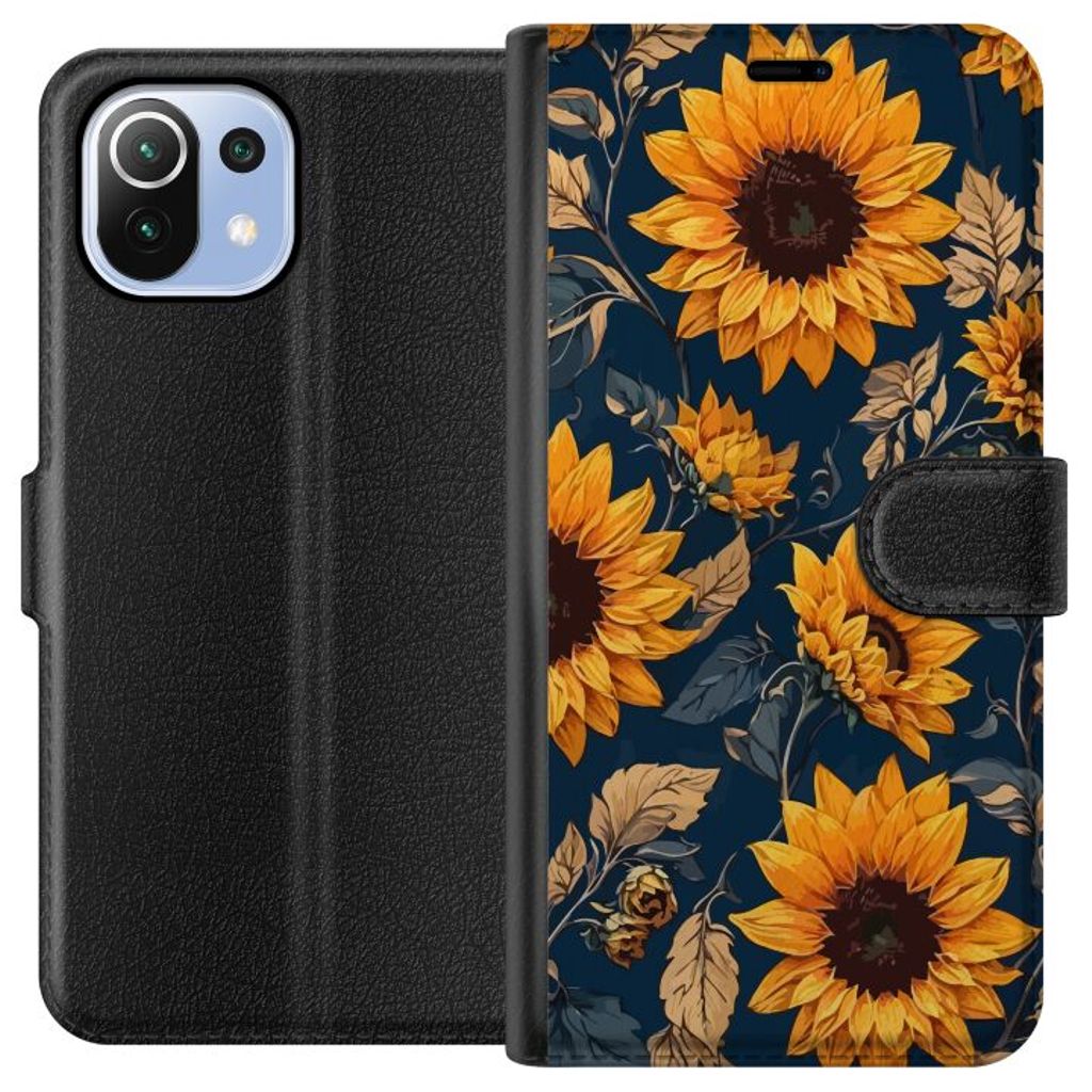 Xiaomi Mi 11 Lite Sort Tegnebogsetui Solrosor