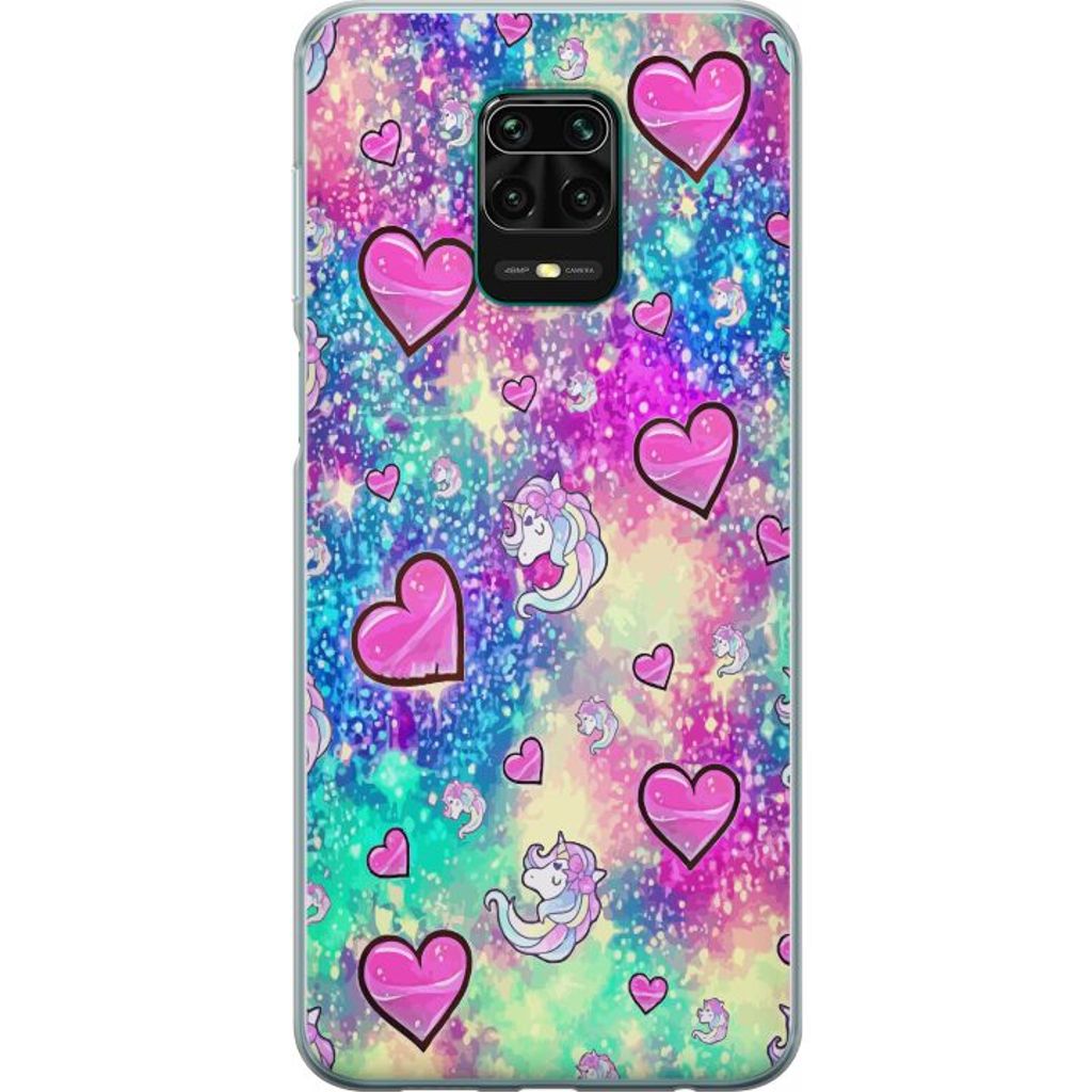 Xiaomi Redmi Note 9 Pro Läpinäkyvä Puhelinkotelo Enhörning och hjärtan