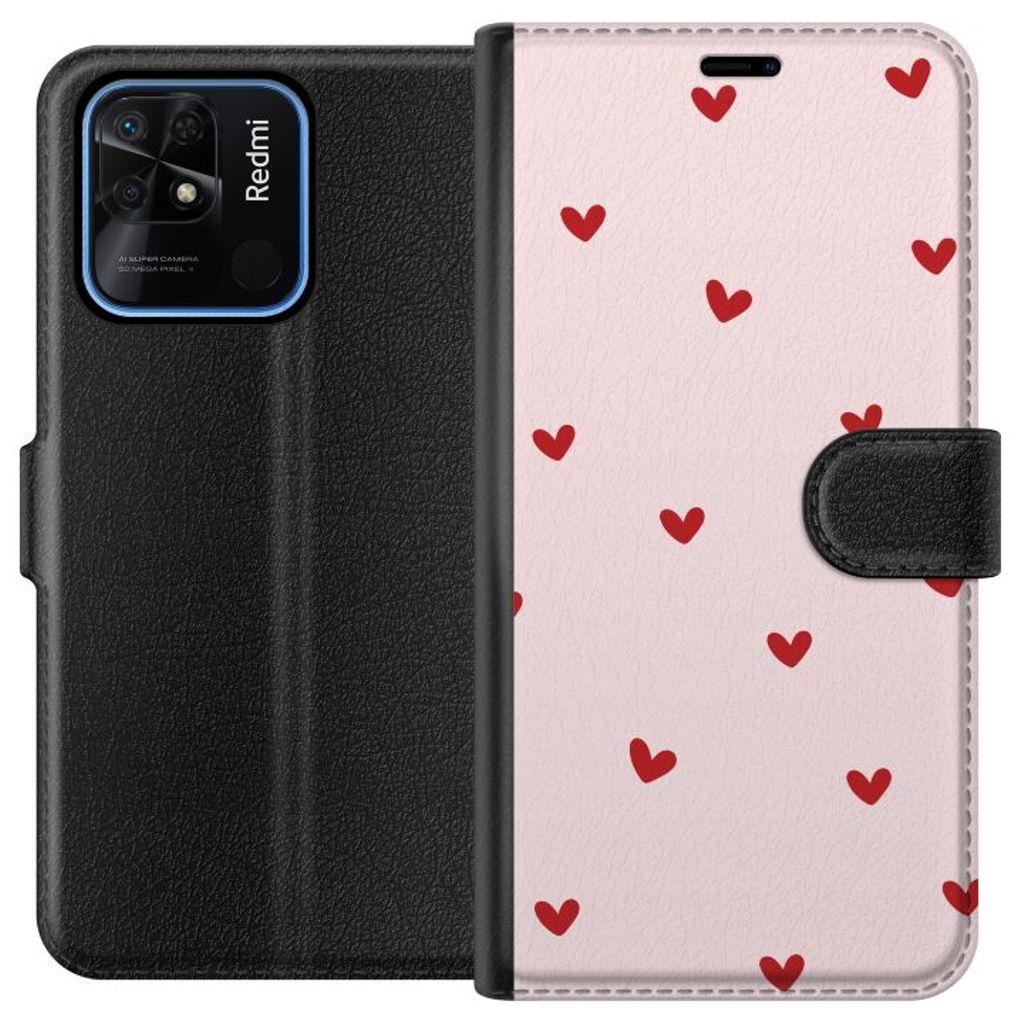 Xiaomi Redmi 10C Musta Lompakkokotelo Små Hjärtan