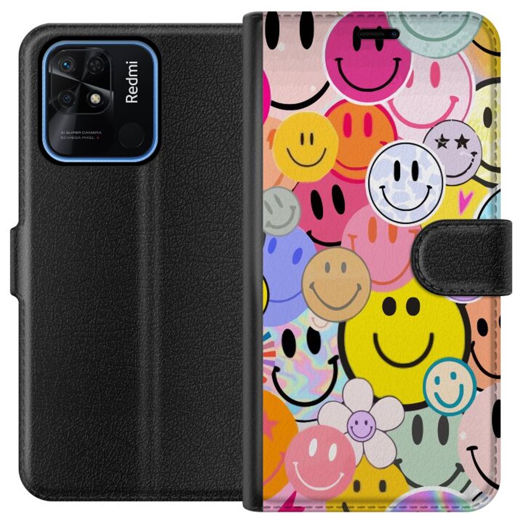 Xiaomi Redmi 10C Sort Tegnebogsetui Leende Ansikten