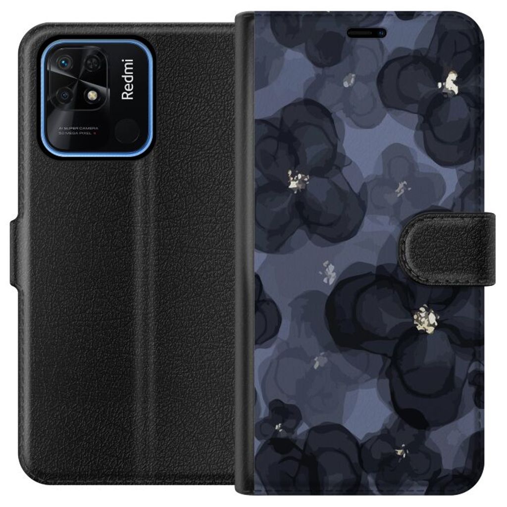 Xiaomi Redmi 10C Musta Lompakkokotelo Blomsteräng