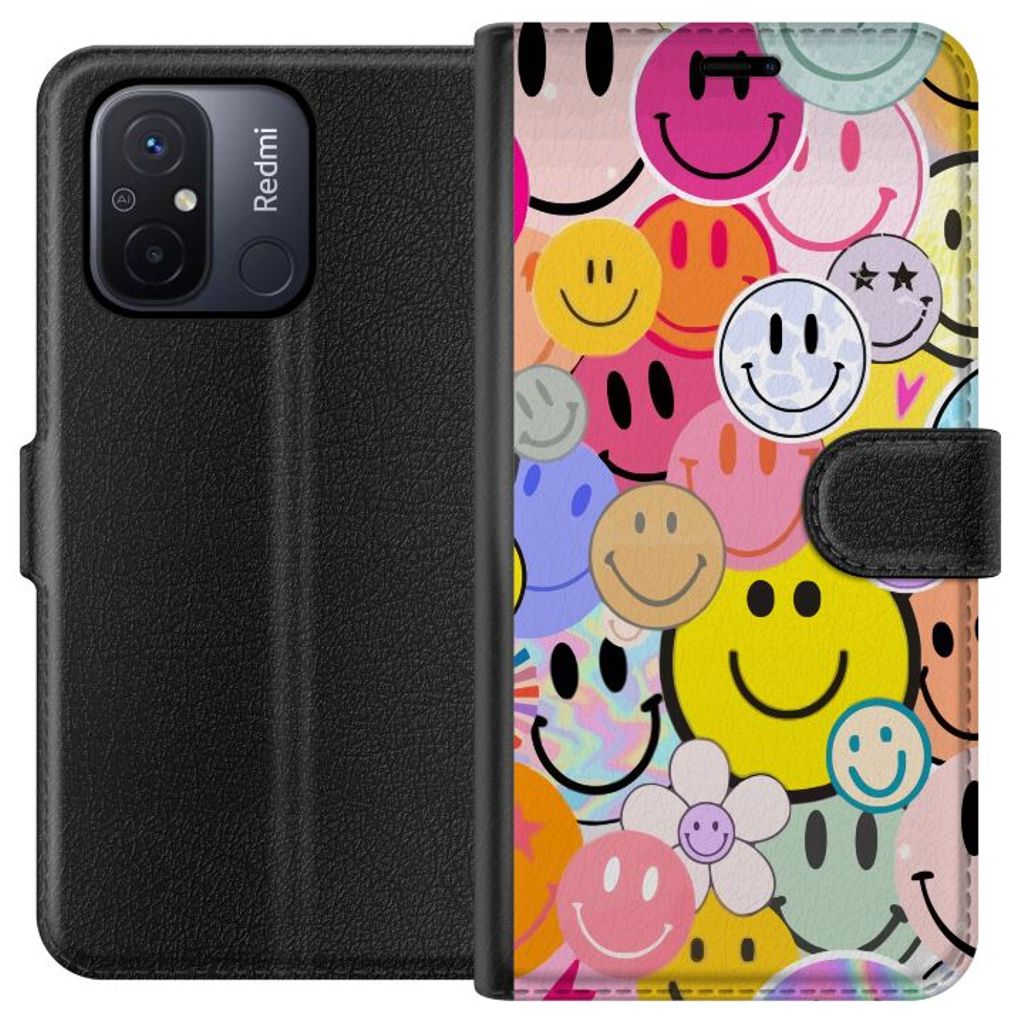 Xiaomi Redmi 12C Svart Plånboksfodral Leende Ansikten