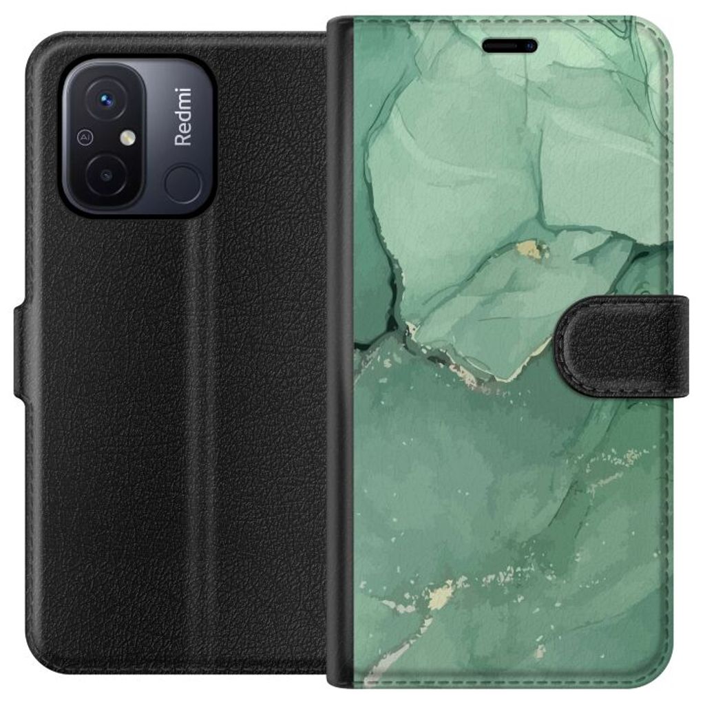 Xiaomi Redmi 12C Svart Plånboksfodral Grön Marmor