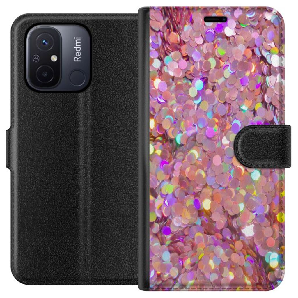 Xiaomi Redmi 12C Svart Plånboksfodral Glitter