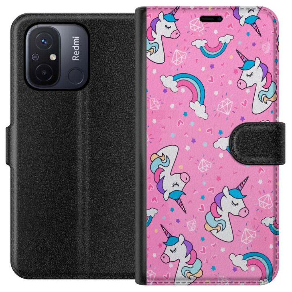 Xiaomi Redmi 12C Svart Plånboksfodral Enhörningar