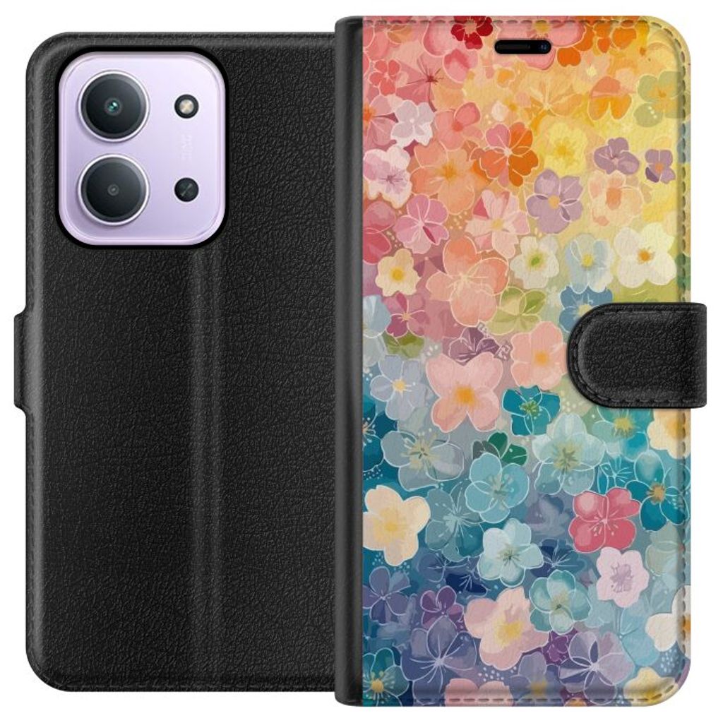 Xiaomi Redmi 15C Sort Tegnebogsetui Miniatyrblommor