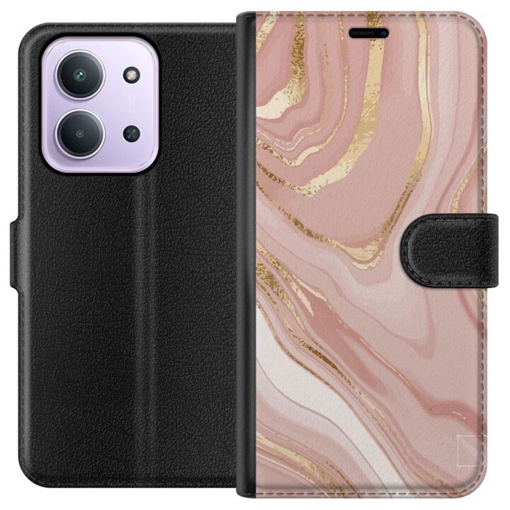 Xiaomi Redmi 15C Sort Tegnebogsetui Ljusrosa marmor