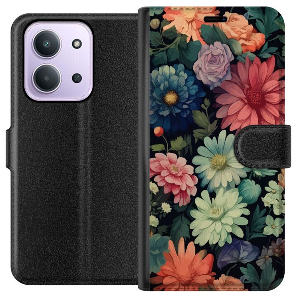 Xiaomi Redmi 15C Sort Tegnebogsetui Färglada blommor