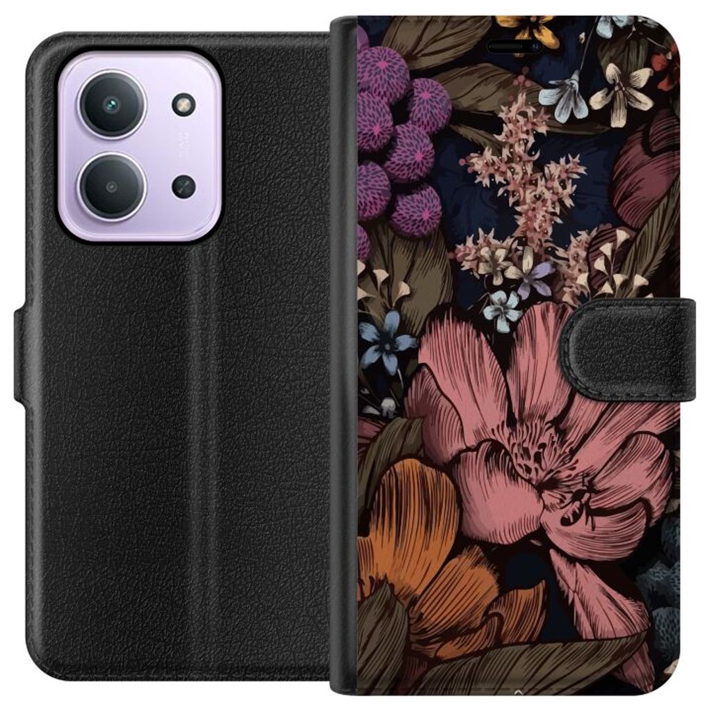 Xiaomi Redmi 15C Sort Tegnebogsetui Tecknade blommor