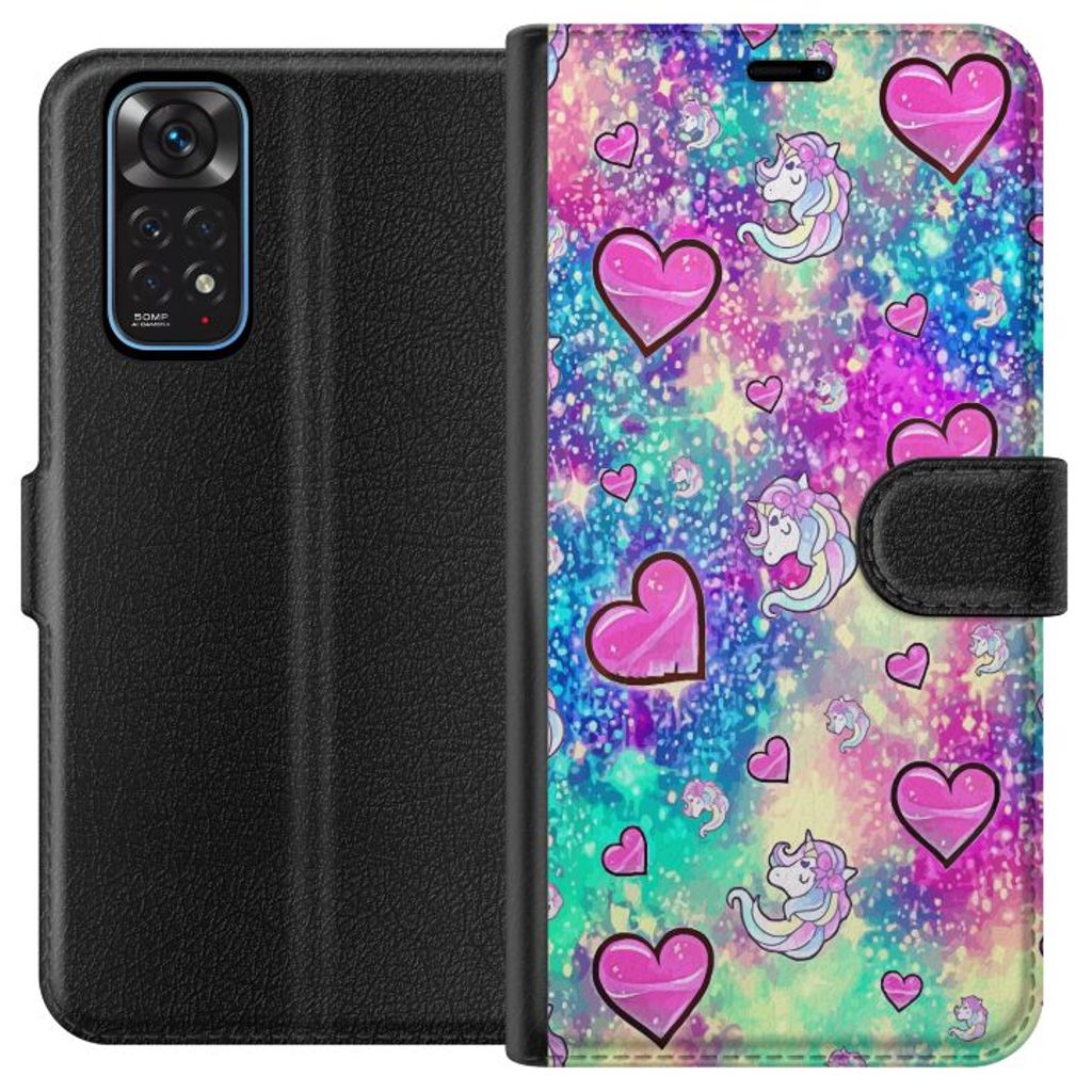 Xiaomi Redmi Note 11 Musta Lompakkokotelo Enhörning och hjärtan