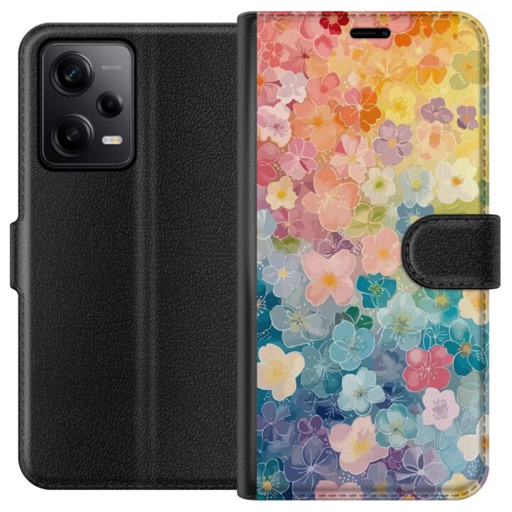 Xiaomi Redmi Note 12 Pro Svart Plånboksfodral Miniatyrblommor