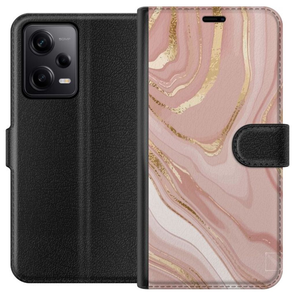 Xiaomi Redmi Note 12 Pro Svart Plånboksfodral Ljusrosa marmor
