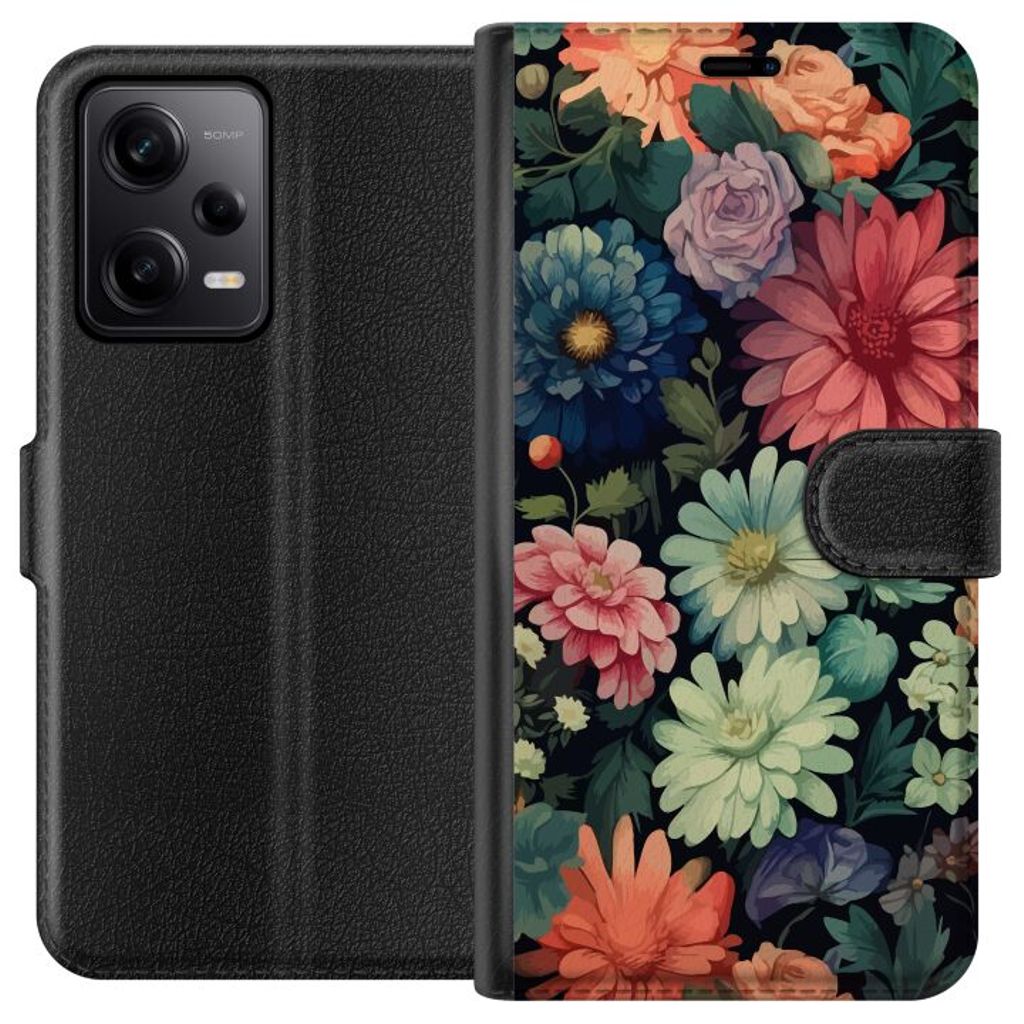 Xiaomi Redmi Note 12 Pro Svart Plånboksfodral Färglada blommor